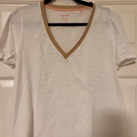 Boden Metallic Trim V Neck T-Shirt - Picture 7 of 9